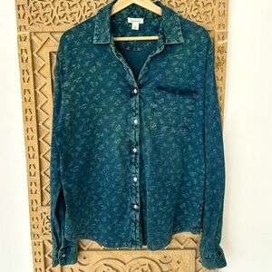 Sundance NEW Denim Chambray Horse Pattern Button Down Shirt Size Large